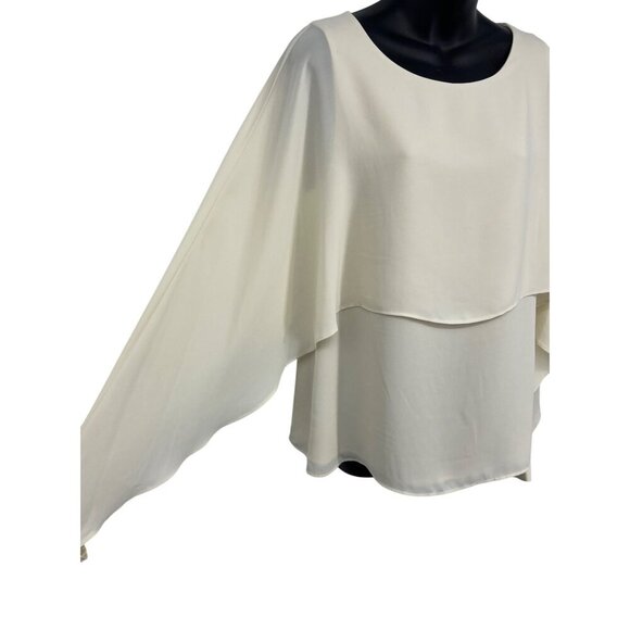 DKNY Women Blouse Top Size Medium M Cream Layer Long Batwing Sleeves Scoop New - Picture 3 of 9